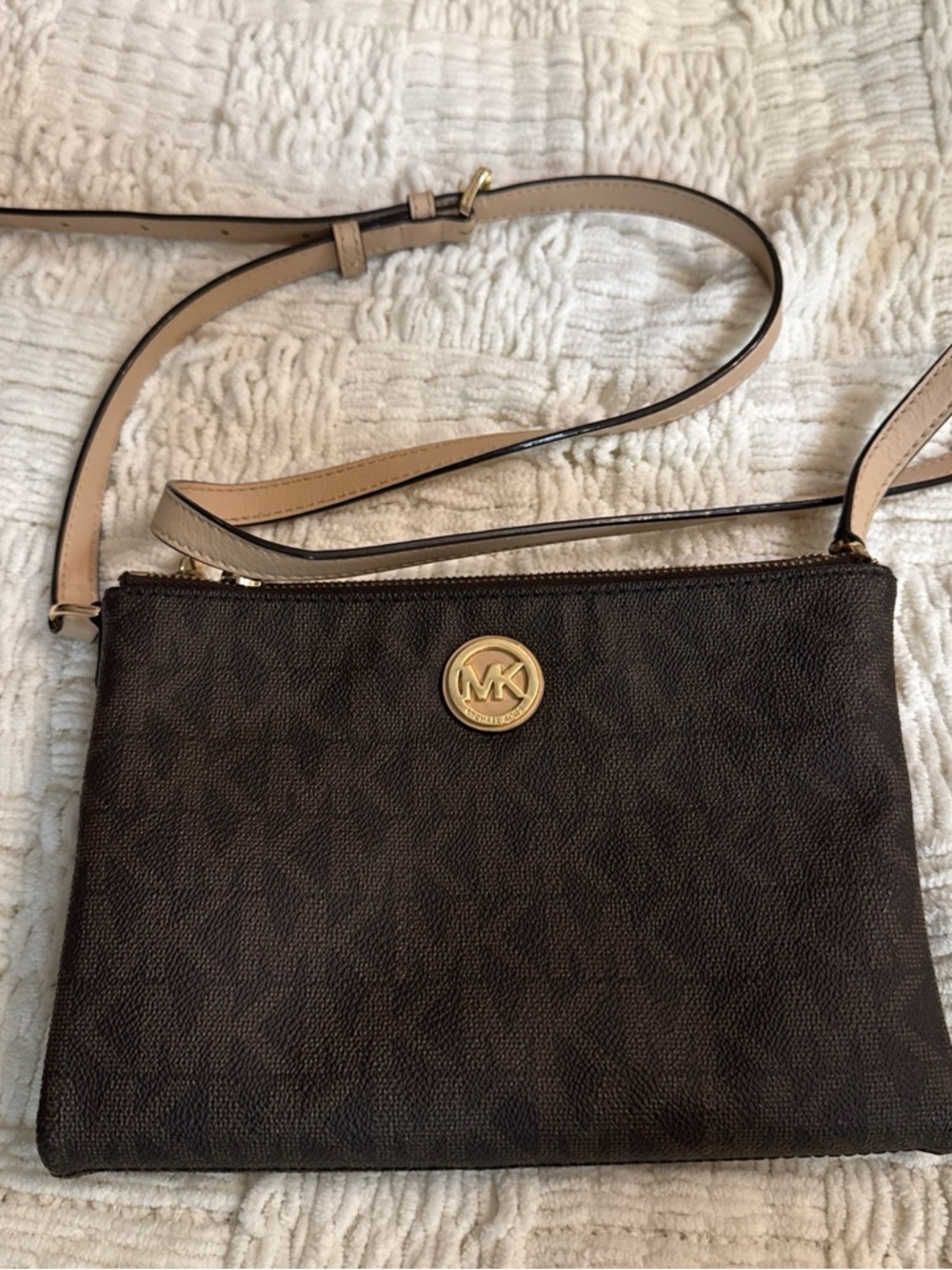 Michael Kors Brown Crossbody with Gold MK Emblem